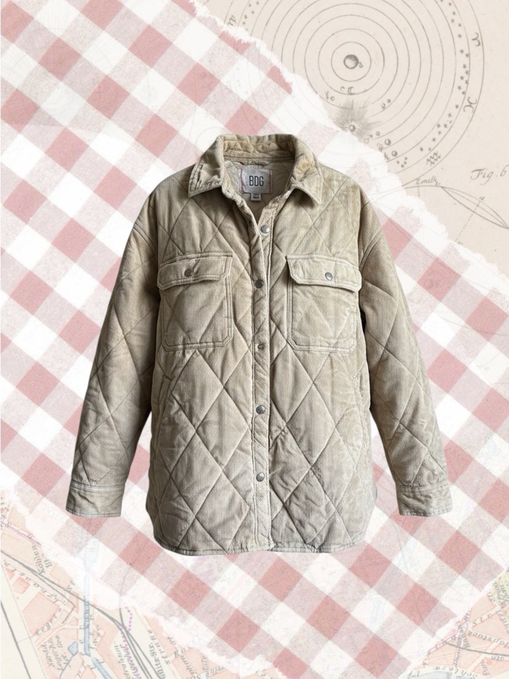 BDG Quilted Corduroy Utility Jacket in Light Olive